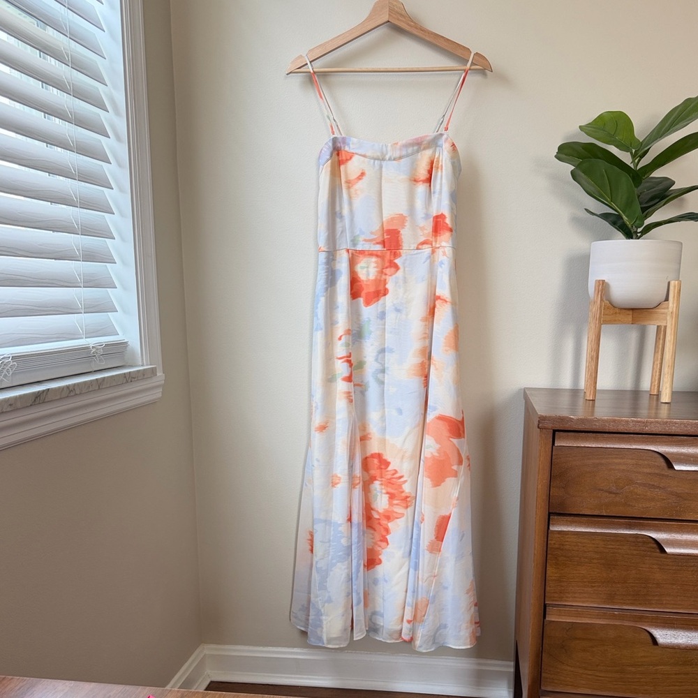 Abercrombie & Fitch Ivory Slip Dress with Coral and Pale Blue Accents